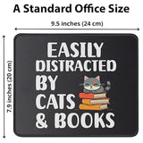 Funny Cat Mousepad - Distracted By Cats & Books Mouse Pad For Gaming, Working - Cat Owner, Book Lover Mouse Mat 9.5 Inch - Kitten Cat Lovers Bookworm Gifts For Men/Women