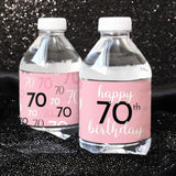Pink, Black, And White 70Th Birthday Party Water Bottle Labels - 20 Waterproof Wrappers, 70Th Birthday Decorations For Women