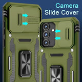 Case For Samsung Galaxy S24+ Plus With Slide Camera Cover+Screen Protector (1 Pack), Rotated Ring Kickstand Grade Shockproof Protective Cover-Olive Green