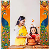 Diwali Porch Banner Deepavali Festival Of Lights Peacock Indian Holiday Party Decor Front Door Wall Hanging Banner Decoration