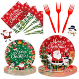 100 Pcs Merry Christmas Plates And Napkins Sets - Cute Winter Christmas Round Tableware, Disposable Chrismas Paper Plates And Napkins Forks For Xmas Party Supplies Favors Table Decor, Serves 25