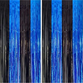 2 Pack 3.3x6.6ft Black & Blue Metallic Tinsel Backdrop Curtains for Parties & Events