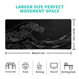 Japanese Sea Wave Large Mouse Pad, Anime Black Gaming, Extended Kanagawa Mat Desk Pad, M Thick Long Non-Slip Rubber Base Mice Pad, 31.5 X 11.8 Inch