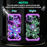 For Iphone 12 Pro Max Case,Glow In The Dark Three Layer Heavy Duty Shockproof Protection Hard Plastic Bumper+Soft Silicone Protective Case For Apple Iphone 12 Pro Max,Dark Butterfly