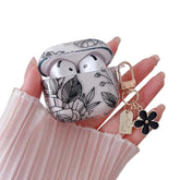Compatible With Airpods 4 Clear Case,Cute Black Floral Flower Pattern Design With Floral Keychain, Soft Tpu Protective Shockproof Cover For Airpods 4Th Generation For Women Girls-Black Leaves