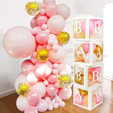 82 Pcs Baby Shower Decorations For Girl - Jumbo Baby Boxes With Letters 4X Baby & A-Z I Transparent Baby Blocks, Balloon Box White Pink Gold Confetti