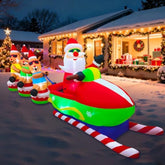 12Ft Christmas Inflatables Outdoor Decorations, Giant Blow Ups Yard Decoration Inflatable Santa Claus Drive Sleight With