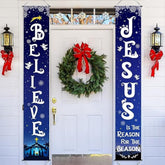 Christmas Front Porch Banners Winter Religious Nativity Scene Sign Holiday Hanging Banner Xmas Decoration For Front Door Believe Jesus Is The Reason For The Season 12 X 71 Inch (Snowflake)