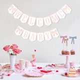 Welcome Baby Party Decorations - Pink Bow Banner for Girls' Gender Reveal & Baby Shower
