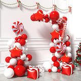 Christmas Balloons Garland Kit | Red and White Christmas Balloons Arch Kit with Candy Cane and Gold Star Foil Balloons for Xmas Party Decoration