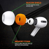 Memory Foam Ear Tips For Airpods Pro And Airpods Pro 2 With Silicone Shield. Comfortable | Secure | Better Noise Cancellation | Replacement Buds | Case With Cleaner Kit | 4 Sizes Xs/S/M/L