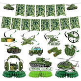 Camo Birthday Party Decorations - 13Pcs Army Party Decorations Set Military Themed Happy Birthday Banner Hanging Swirls Honeycomb Centerpieces Decor Supplies For Boys