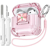 Safety Lock For Airpods 4 Case, Clear Pink For Apple Airpod 4 Case (2024) (Usb-C), For Airpod 4 Case Cover With Cleaner Kit For Girly Women, Air Pod 4 Case With Lanyard And Keychain, Clear Pink