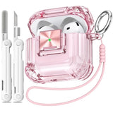 Safety Lock For Airpods 4 Case, Clear Pink For Apple Airpod 4 Case (2024) (Usb-C), For Airpod 4 Case Cover With Cleaner Kit For Girly Women, Air Pod 4 Case With Lanyard And Keychain, Clear Pink