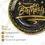 50Pcs Happy Birthday Paper Plates With Gold Trim 7Inch, Disposable Black Gold Dessert Paper Plates Dinner Plates Cake Plate Party Supplies For Birthday Party Decorations