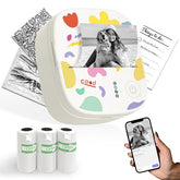Mini Sticker Printer Ahm2, Mini Thermal Printer With 3 Rolls Paper, Portable Bluetooth Inkless Printpods, Pocket Label Maker Suitable For Creative Kids Diy, Diaries, Photos, Study Notes -White