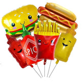 6Pcs Hamburger Hot Dog Ketchup Mustard Foil Balloons, Fast Food Party Decor