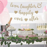 Pre-Strung Love Laughter & Happily Ever After Banner - No Diy - Gold Glitter Bachelorette Wedding Bridal Party Banner - Pre-Strung Garland On 8 Ft Strand - Gold Bachelorette Bridal Engagement Party