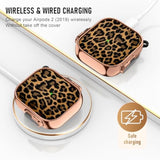 For Cute Airpods Case (2019) With Safety Lock,Compatible Leopard Print Airpod 2Nd Generation Case For Women Girly With Keychain-Gold