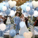 Dusty Blue Balloons, 12Inch Retro Ice Mist Blue Sand White Boho Balloon With Heart Foil Balloons For Netural Gender Reveal Bridal Birthday Wedding Party Decorations