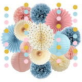 Dusty Blue and Pink Party Decorations Pink and Blue Birthday Decorations Pink Blue Cream Paper Fans Paper Pom Poms Lanterns for Birthday Gender Reveal Party Decor