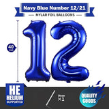 Navy Blue 12 Balloon Numbers,40 Inch Dark Blue 12 Or 21 Birthday Balloons Large Foil Mylar Balloons Number 12 For Birthday Party Anniversary Decorations