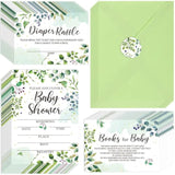 25 Sets Greenery Baby Shower Invitations, Diaper Raffle Tickets, Baby Shower Book Request Cards With Envelopes For Neutral, Gender Reveal Party Decorations