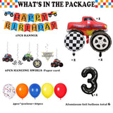 Monster Truck 3Rd Birthday Party Decorations Set - 40 Pcs Banner, Hanging Swirls, Foil & Latex Balloons For 3Rd Birthday Race Car Theme Party Supplies