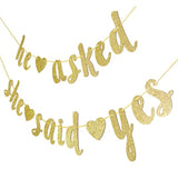 He Asked She Said Yes Gold Glitter Banner - Wedding, Engagement, Bridal Shower Party Decorations