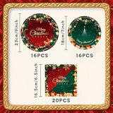 52 Pcs Christmas Party Paper Plates Napkins Merry Christmas Tableware Decorations Red Green Xmas Plates Disposable Napkins Paper Dishes Holiday Party Supplies Serve 16