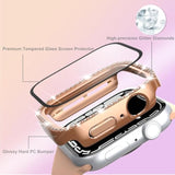 Bling Case for Apple Watch Series 7/8/9 45mm with Tempered Glass Screen Protector and Premium Glitter Diamond Hard PC Protective Glossy Bumper Cover for Women and Girls