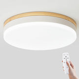 Modern Wood LED Ceiling Light with Remote 24W Dimmable Flush Mount Fixture