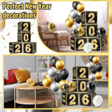 2026 Gold Black Balloon Box Kit New Year Eve Party Decorations