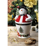 Christmas Tree Mr. Snowman Cookie Jar - 10" Dolomite Christmas Cookie Jar With Lid - Winter-Themed Candy Jar For Kitchen Counter, Holiday Cookie Container, Festive Kitchen Decor, Seasonal Gift