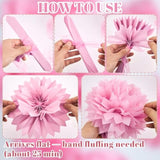 Pink Tissue Paper Pompoms Decorations 9 Pack, 10 12 14 Inch Large Hanging Paper Pompoms With Satin Ribbon For Pink Party Decor, Ceiling Arch Party Decor For Wedding Baby Shower Birthday