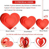15 Pieces Valentine'S Day 3D Heart Hanging Decorations Red Hearts Hanging Ornaments With Red Ribbons Party Supplies For Indoor Outdoor Bridal Shower Anniversary Wedding Party Decorations