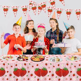 4Pcs Strawberry Tableware Set Pink Strawberry Birthday Decoration Sweet Fruit Theme Decor Sweet One Birthday Party Decoration Berry First Decor For Girls 1St 2Nd Baby Shower