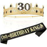 30Th Birthday King Crown And Birthday King Sash,30Th Birthday Gifts For Men. Birthday Party Decoration For Men(Gold)