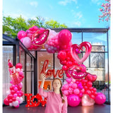 Valentines Day Balloon Garland Arch Kit With Red Hot Pink And Love Theme Mylar Lip Heart-Shaped Love Letter Balloons For Valentines Galentines Day Proposal Decorations