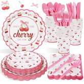 175Pcs She'S The Cherry On Top Decorations Plates Set, Cherry On Top Baby Shower Decorations Paper Plates Napkins Cups Cutlery For 25 Guests