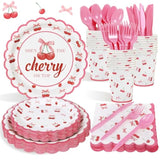 175Pcs She'S The Cherry On Top Decorations Plates Set, Cherry On Top Baby Shower Decorations Paper Plates Napkins Cups Cutlery For 25 Guests
