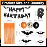 Halloween Birthday Party Decorations Glitter Banner Foil Curtain Black Orange Balloons Bat Stickers