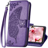 For Galaxy A14 5G Phone Case Wallet,Women Flip Folio Butterfly Embossed Pu Leather With Credit Card Holders Kickstand Wrist Strap Purse Cover For Samsung A14 5G 6.6 Inch (Purple)
