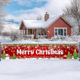 Merry Christmas Banner 8X2 Ft Large Christmas Banner For Outside Red Holiday Xmas Backdrop Yard Decorations