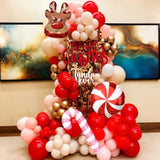 Pink Christmas Balloon Arch Red White Reindeer Candy Cane Party Decorations