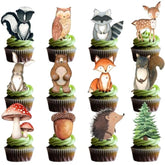 48 Woodland Cupcake Topper, Forest Animal Cupcake Toppers For Woodland Baby Shower Decorations, Neutral Forest Animals Gender Reveal Party Supplies