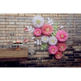 Tissue Paper Chrysanth Flowers With Butterfly And Olive Leaves For Wedding Baby Shower Nursery Room Parties & Events Decorations Pom Poms (White Light Pink Pink)
