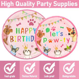 96 Pcs Party Plates And Cups And Napkins Sets,Pink Dog Theme Happy Birthday Paper Plates And Napkins Party Supplies For Birthday, Disposable Tableware Sets Serve For 24 Guests, Puppy