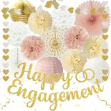 Champagne Gold Engagement Party Decorations - Engagement Banner, Heart Party Garlands, Tissue Paper Pom Poms, Fans And Lanterns Kit For Congratulations, Boho Engaged Decorations