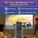 Rechargeable Voice Remote for Samsung Smart TVs, Replacement for 20192026 Samsung TV Remote Control with Solar Charging and Voice Search. 2-Year .